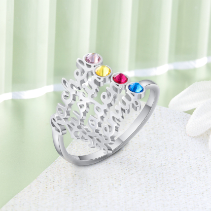 Personalized Birthstone Ring Custom 4 Names Ring Best Gift For Women