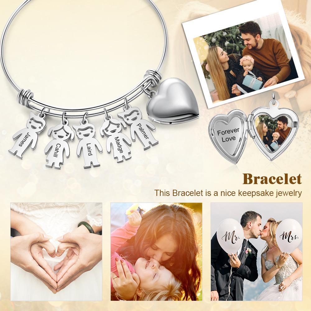 Personalized Heart Photo Locket Bracelet Custom Photo Bracelet Gifts For Mother