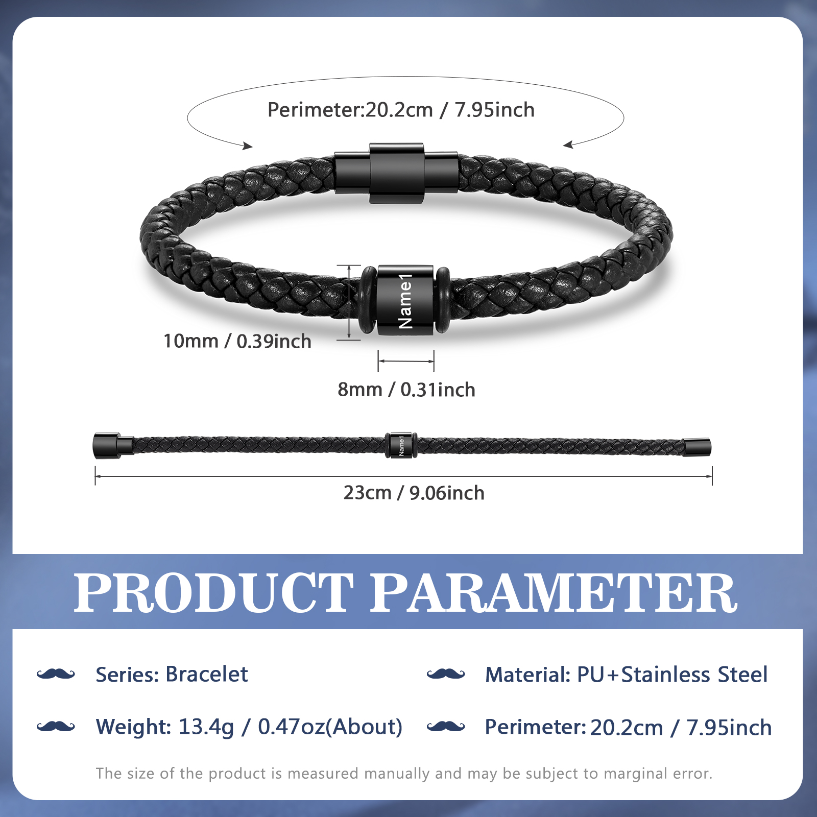 Personalized Men's Bead Bracelet with Custom 1 Name Personalized Gift for Him | Jessmade 