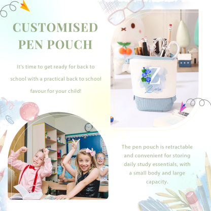 Personalized Pencil Case Custom Name & Letter & Birthday Flower Pen Pouch Back To School Gift for Kids