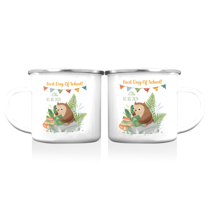 Personalized Name And Date Enamel Mug Children'S Owl Pattern Back To School Gift For Kid