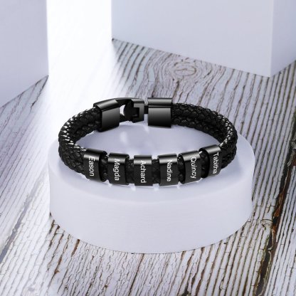 Personalized Braided Leather Bracelet Engraved 1 Name Men's Bracelet Gifts For Him