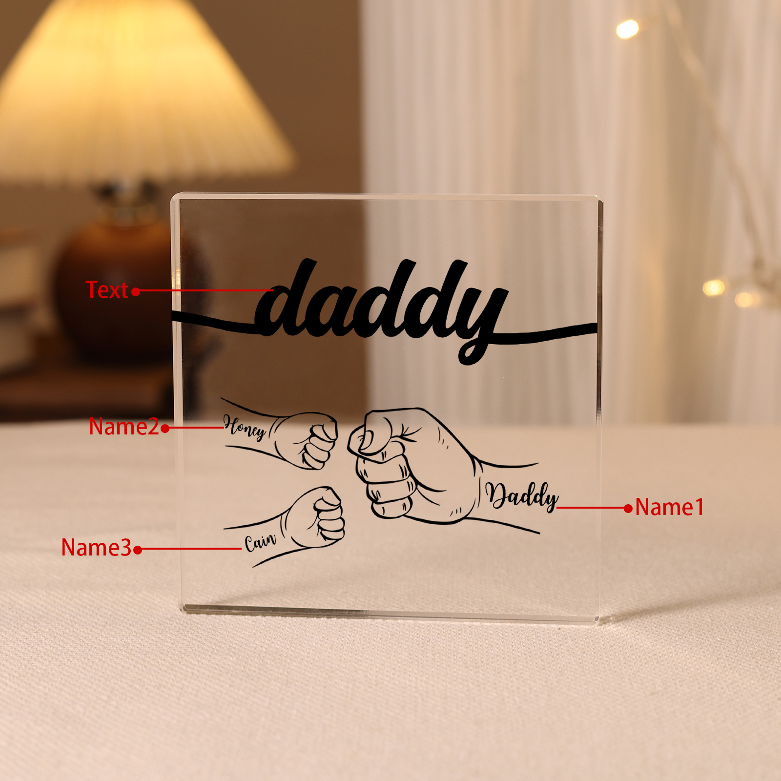 3 Names - Personalized Fist Acrylic  Keepsake Custom Text Acrylic Plaque Ornament Gift for Dad