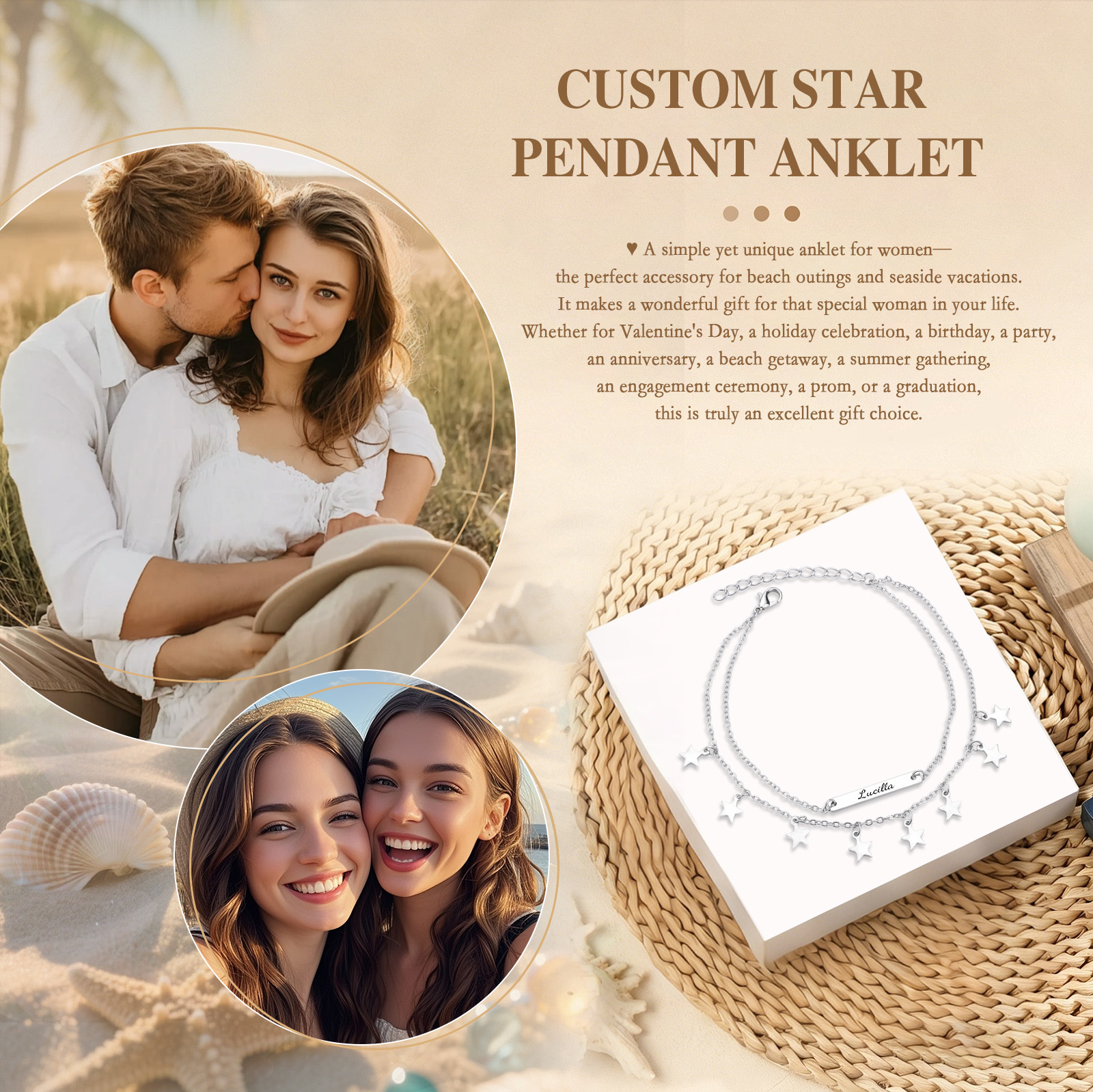 Personalized Star Charm Double Chain Anklet Customized Name