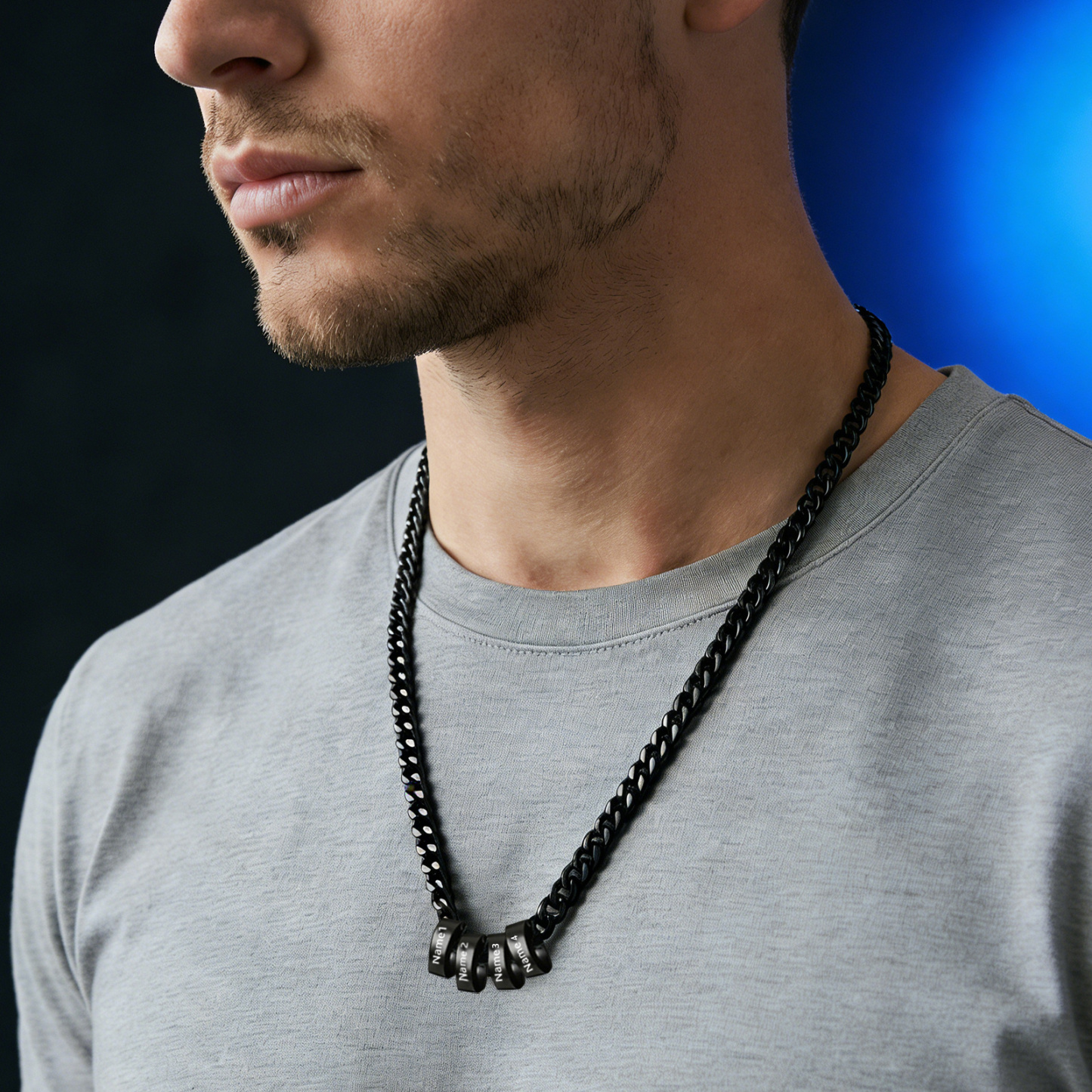 Personalized Stainless Steel Men’s Necklace Custom With 2-6 Name Beads For Men Dad Husband