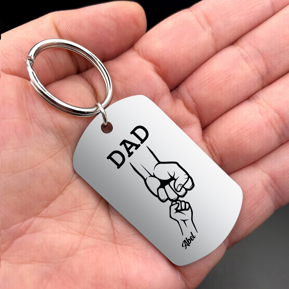 1 Name - Personalized Fist Pendant Keychain Gift Set - Customized Photo Special Gift for Dad
