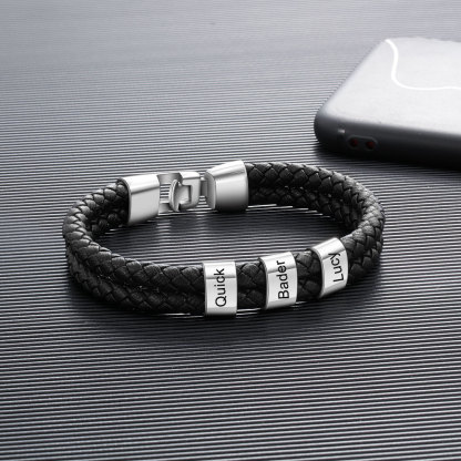 Personalized Braided Leather Bracelet Engraved 3 Names Men's Bracelet for Him