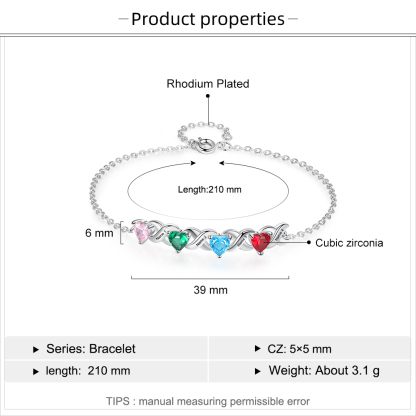 Personalized Heart Bracelet Customized With 4 Names and 4 Birthstones Family Bracelet Gift for Grandma | Jeesmade