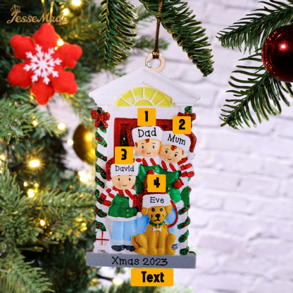 3 Names+Dog Name-Personalized Family Christmas Xmas Tree Decoration Hanging Wooden Ornament with Name-Family with Dog