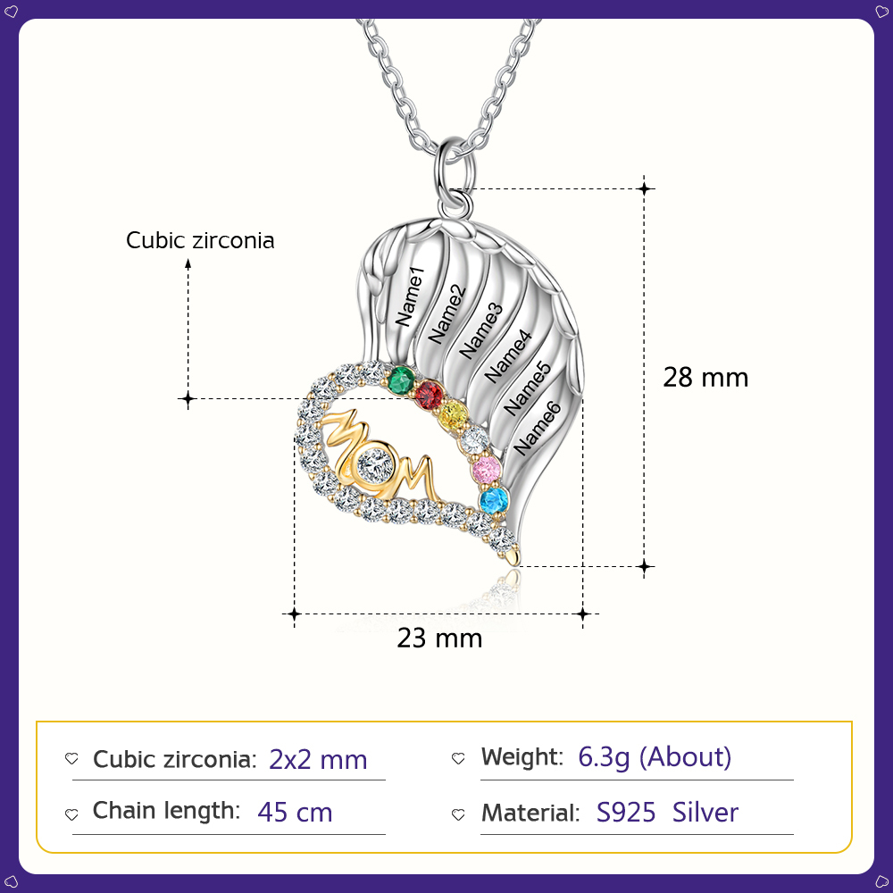 6 Names-Personalized Hearts Necklace Custom Birthstone Necklace Wonderful Gifts for Mom