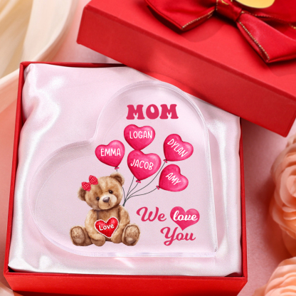 5 Names-Personalized Bear Acrylic Heart Keepsake Custom Text Acrylic Plaque Ornaments Gifts for Mom