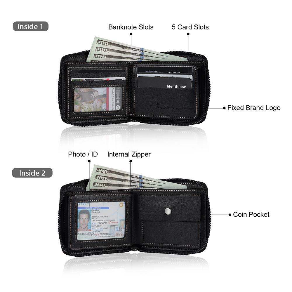 Photo Personalized Leather Zipper Men's Wallet Customized Name Letter Folding Wallet Three Colors Available with Gift Box for Dad