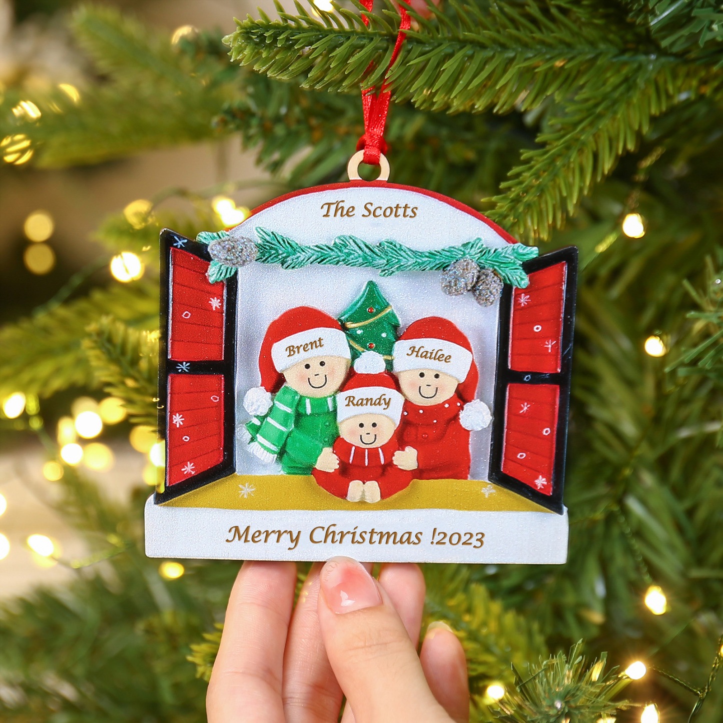 3 Names-Personalized Family Wooden Christmas Xmas Tree Decoration Ornament-Custom 3 Names Hanging Ornament Gifts For Family