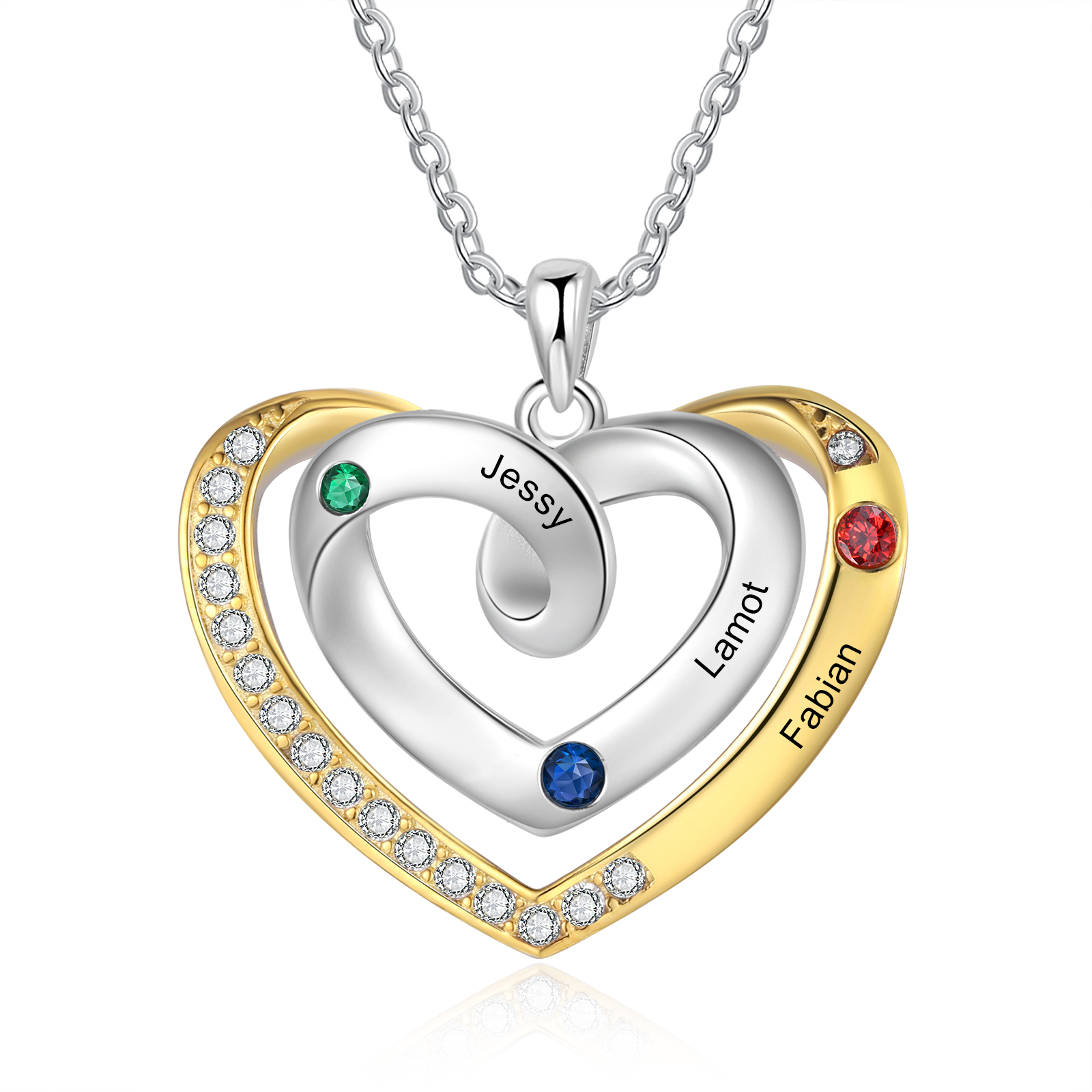 3 Names - Personalized Heart Necklace with Customized Names and Birthstone, A Perfect and Exquisite Gift for Her