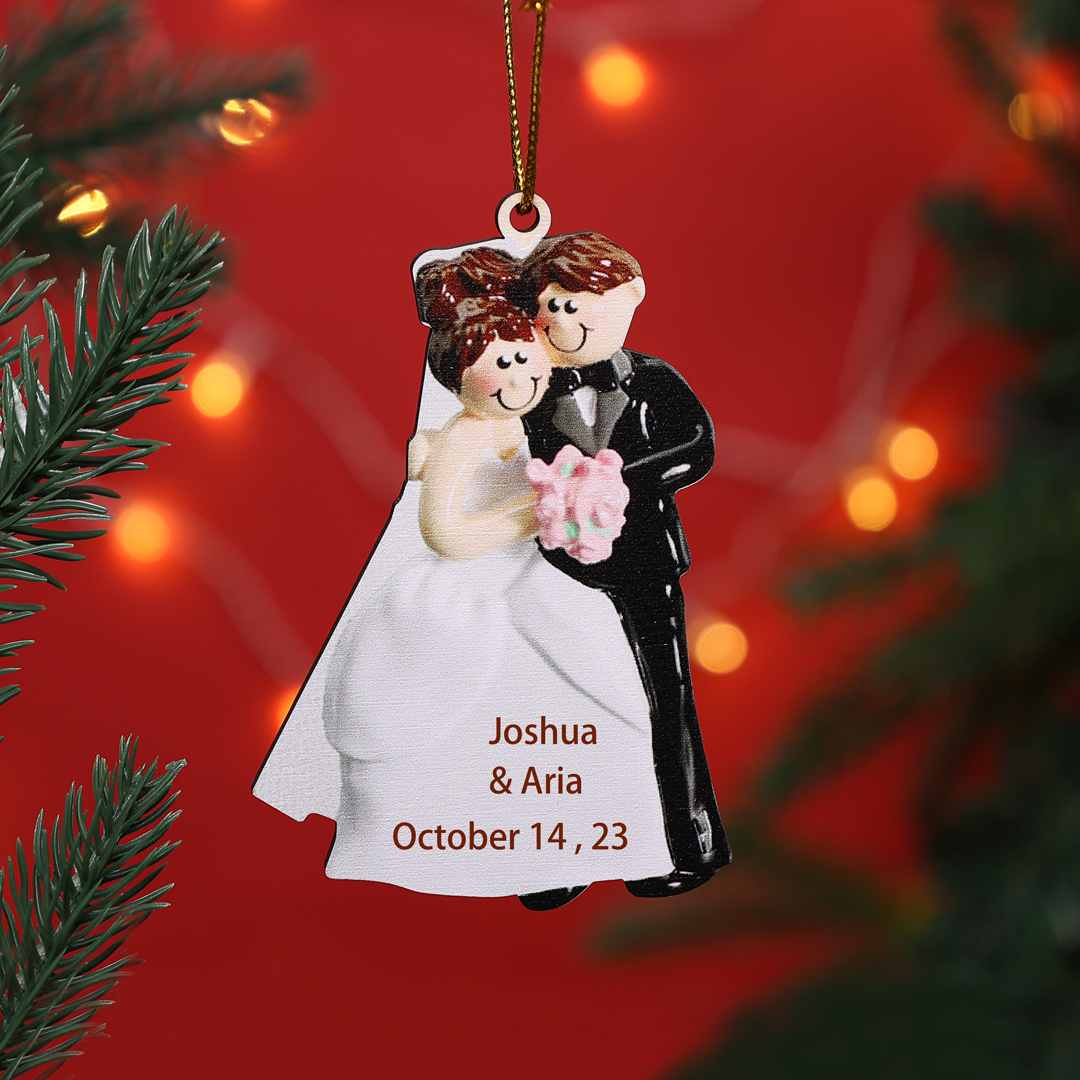 Personalized Newly-weds Christmas Ornaments Customized Text & Date Wooden Hanging Ornament Gift for Couples