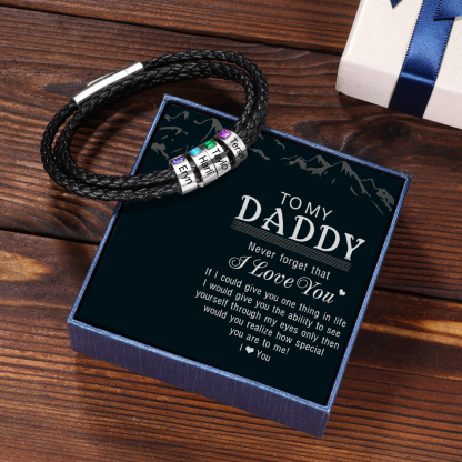 Personalized 3 Layer Leather Bracelet with 3 Beads Engraved Names Men's Bracelets for Him