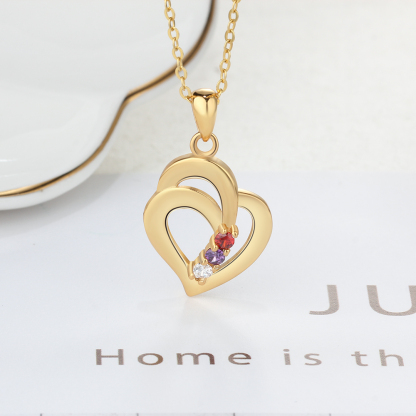 Personalized Heart S925 Necklace With 3 Birthstones Engraved Names Gift For Her