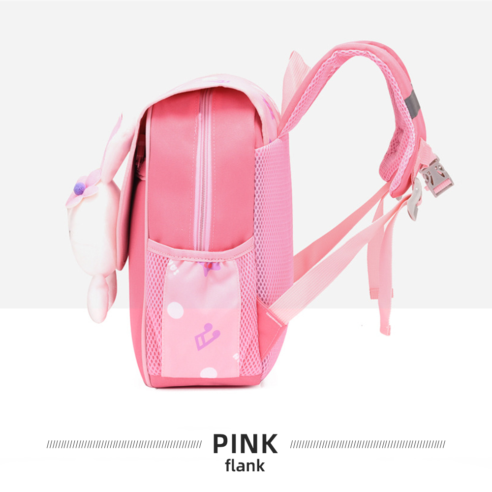 Personalized Pink Bunny Children School Bag Embroidery Name Black Backpack, Customized Schoolbag Travel Bag For Kids