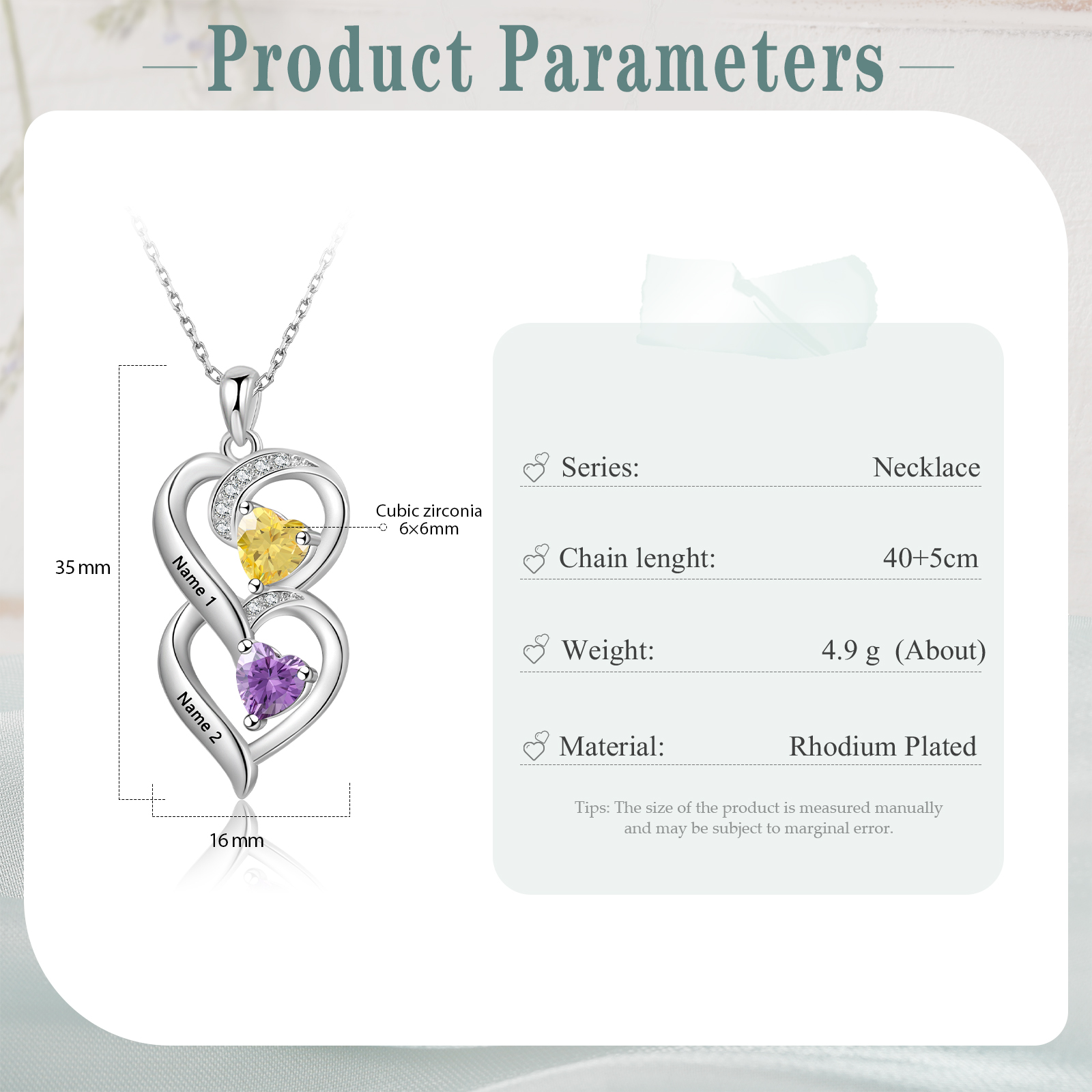 2 Name - Personalized Love Necklace with Customized Name and Birthstone, a Perfect and Exquisite Gift for Her