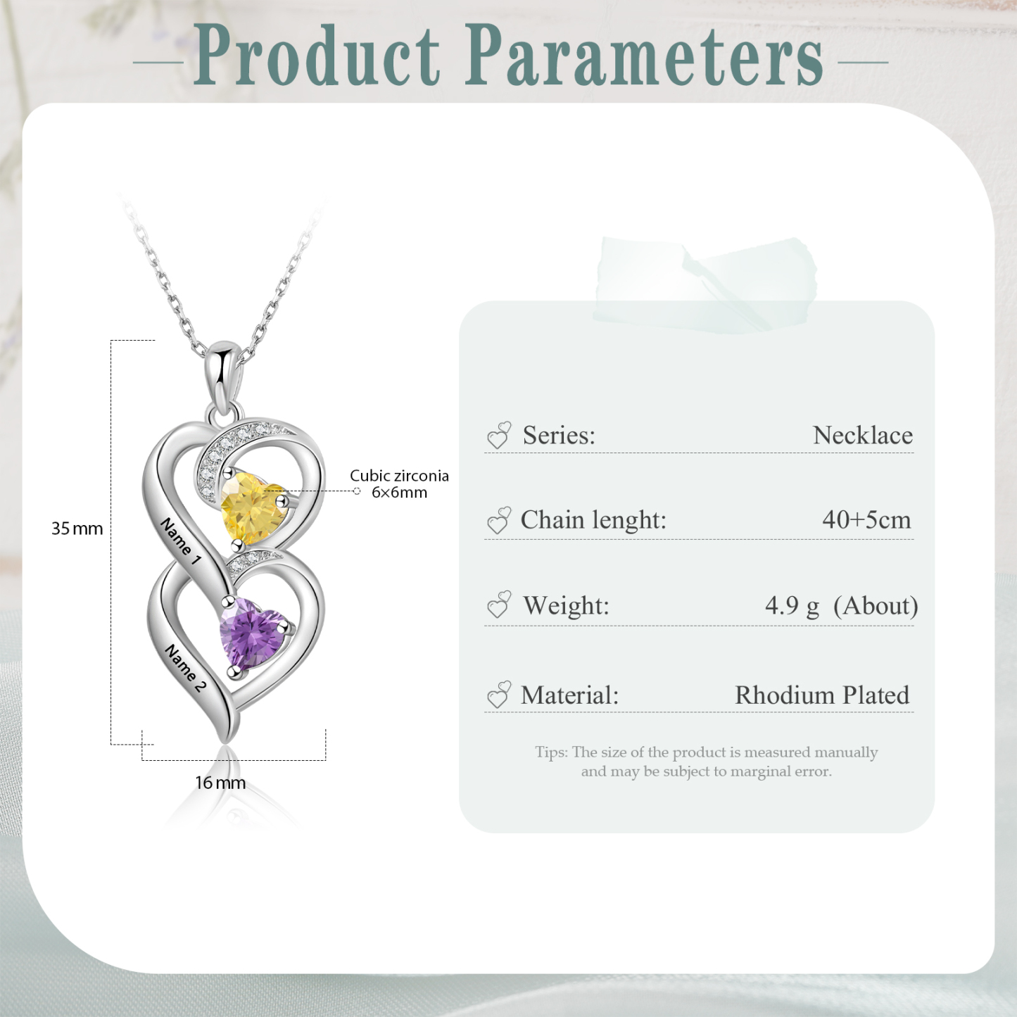 2 Name - Personalized Love Necklace with Customized Name and Birthstone, a Perfect and Exquisite Gift for Her