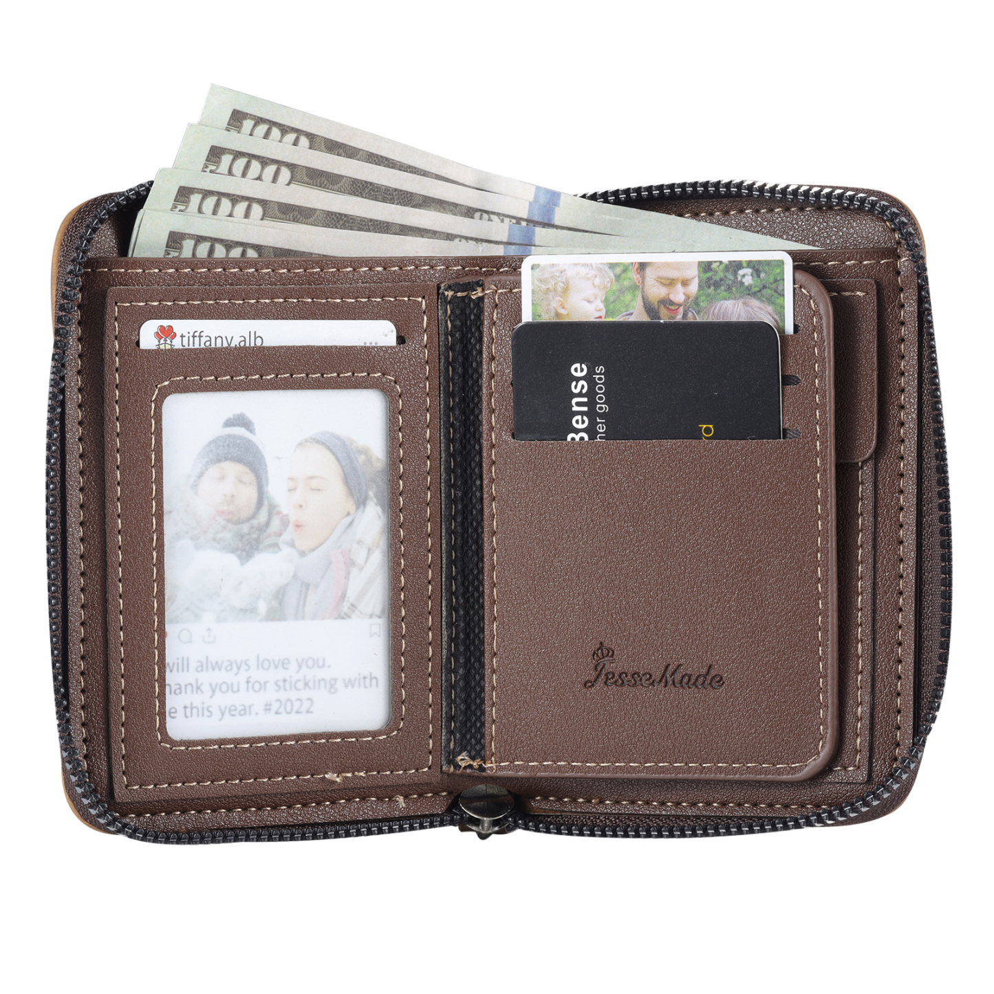 6 Names - Personalized Photo Text Custom Leather Men's Wallet Custom Name Zipper Wallet for Dad