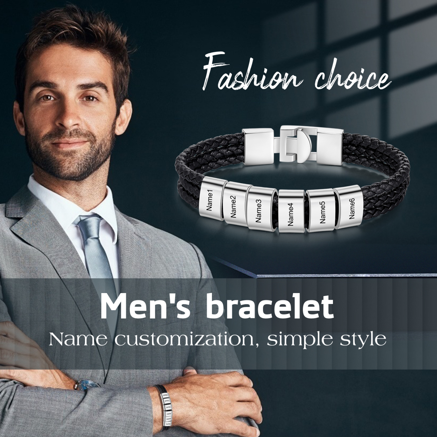 Personalized Braided Leather Bracelet Engraved 6 Names Men's Bracelet Gifts For Him