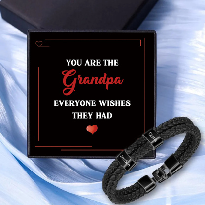 2 Names - Personalized Men's Bracelet Custom 2 Names Braided Leather Bracelet for Grandpa
