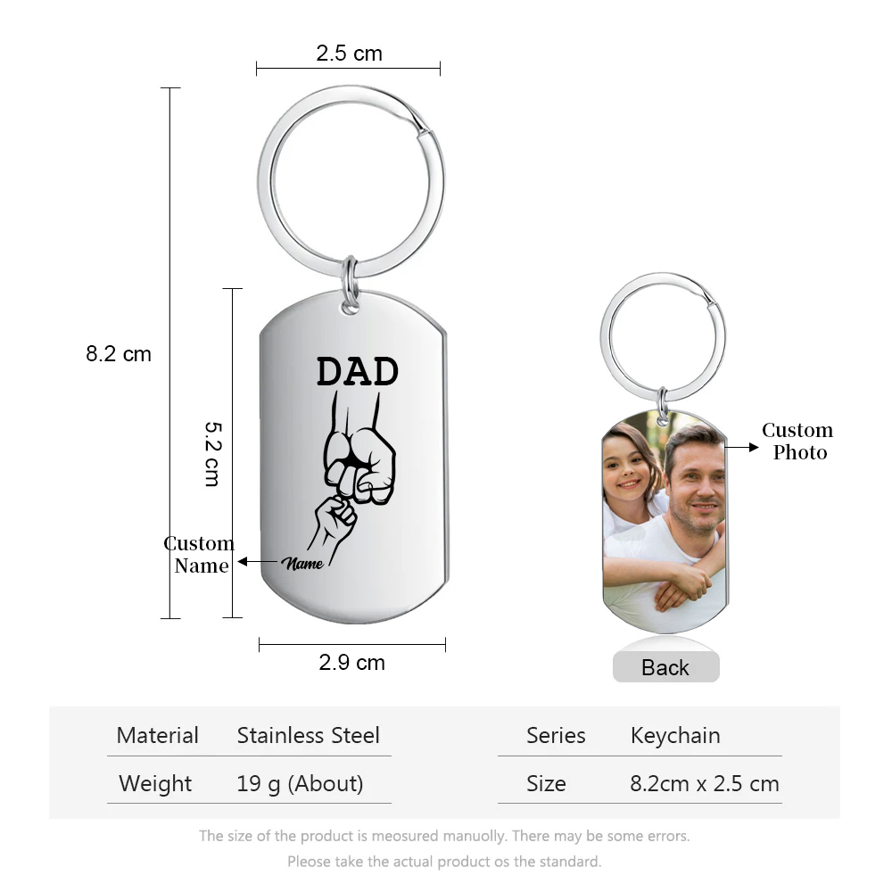 1 Name - Personalized Fist Pendant Keychain Gift Set - Customized Photo Special Gift for Dad