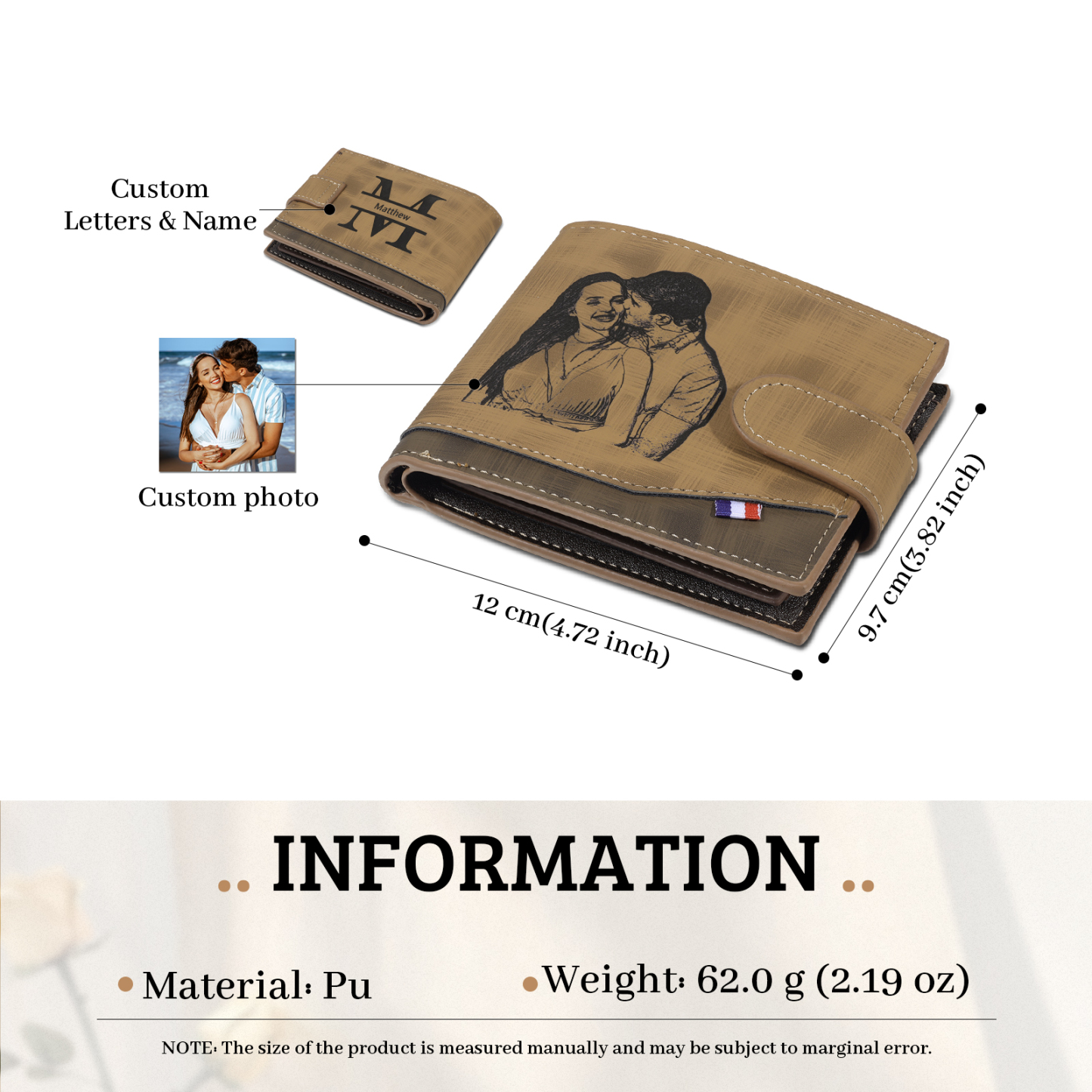 Personalized Name Leather Men's Buckle Wallet With Card Slot Engraved Letter And Photo Gift For Him