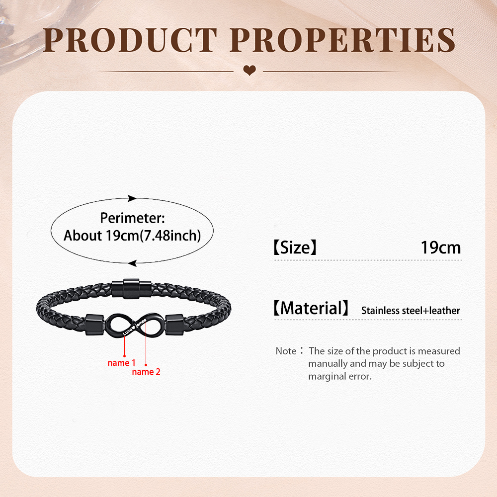 To My Man Personalized Men''s Bracelet Custom 2 Names Engraved Leather Bracelet Valentine's Day gift for Him/Her | Jessemade