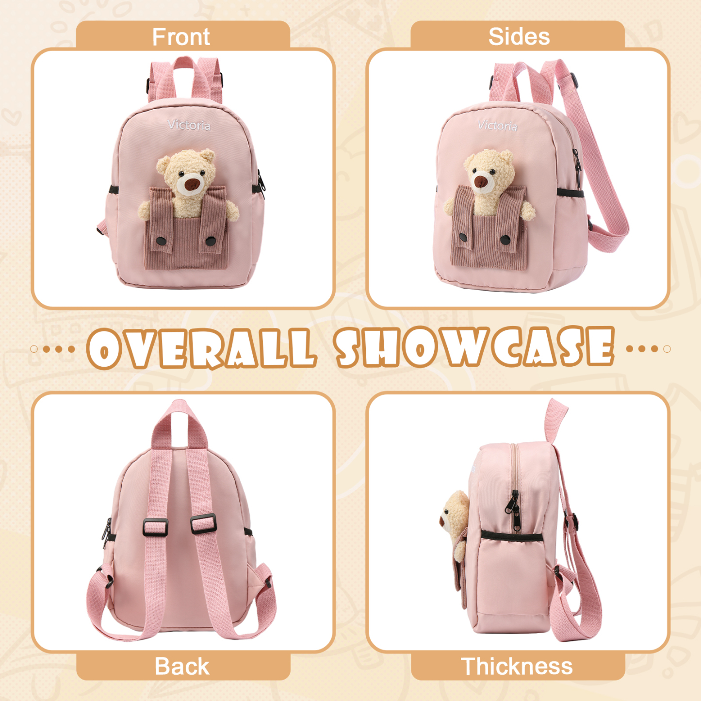 Personalized Bear Style School Bag Customized Name Canvas Kids Backpack Back to School Gift