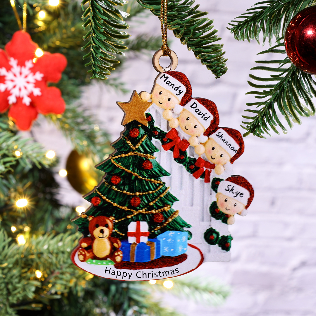 9 Names-Family Christmas Wooden Ornament Custom 9 Names Hanging Ornament Gifts For Family-Peeking Family