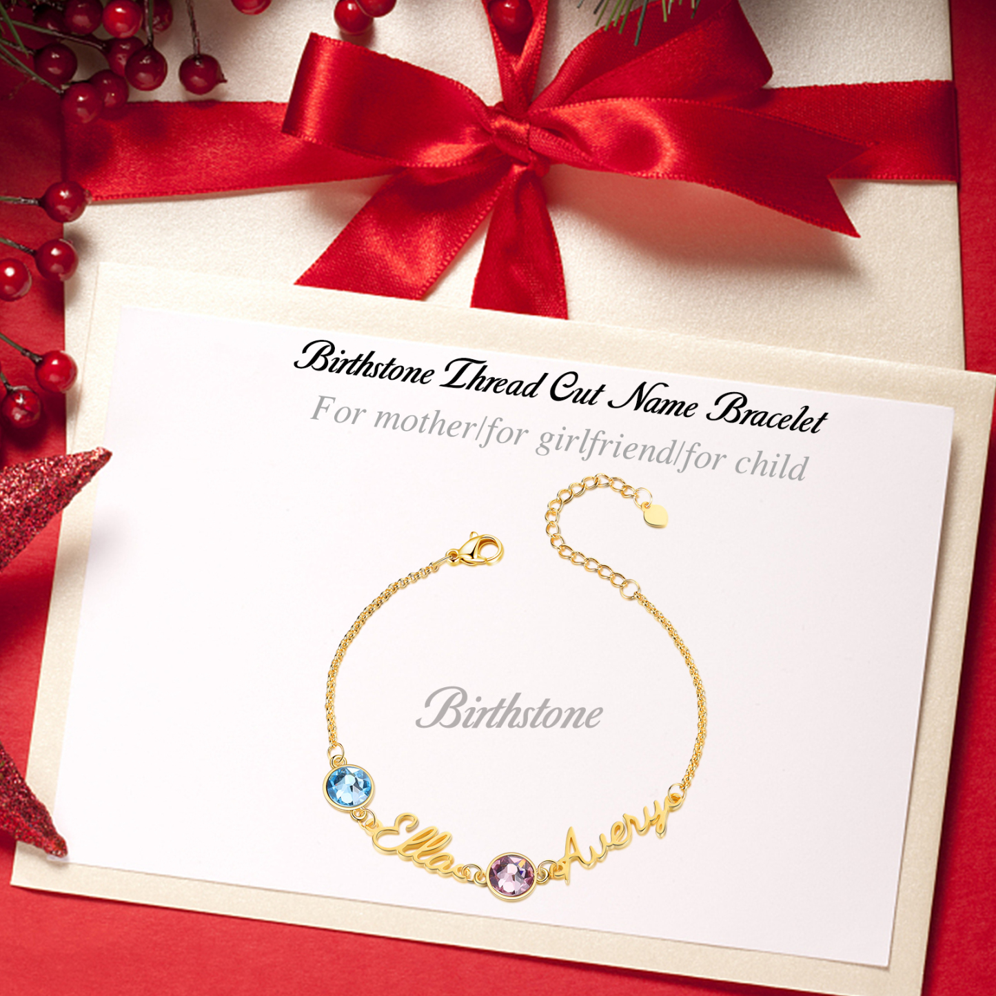 Personalized Bracelet With Birthstone Custom 2 Names Bracelet Gift For Women