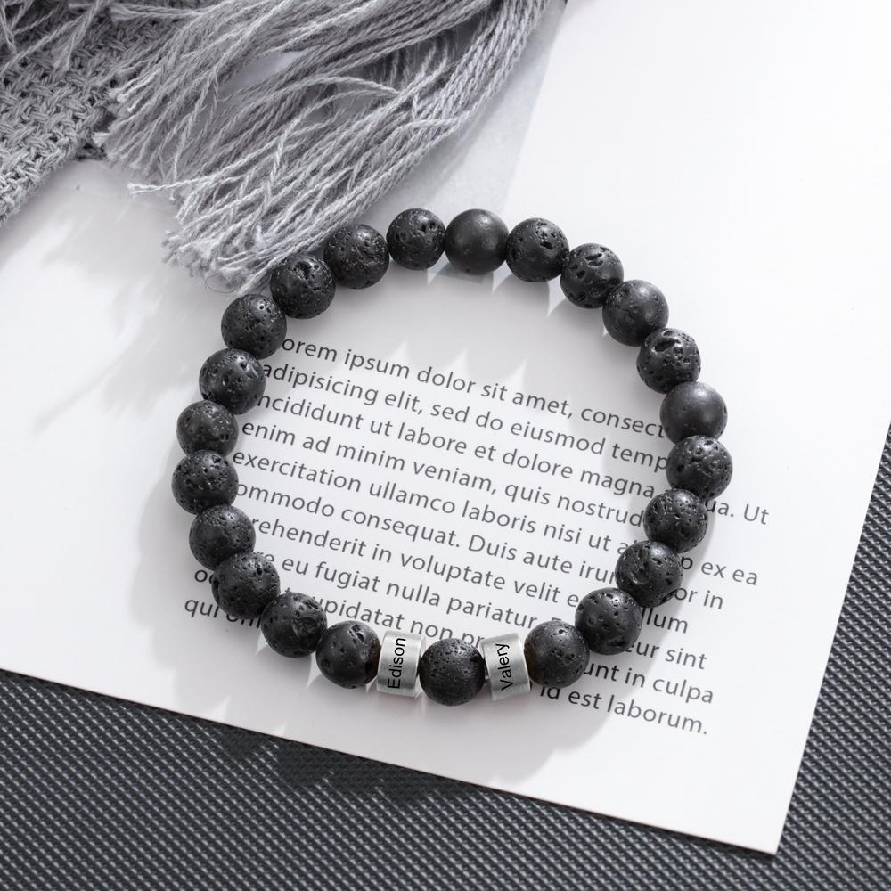 Black Lava Rock Beaded Bracelet Men Bracelet Personalized with Name Gift For Him