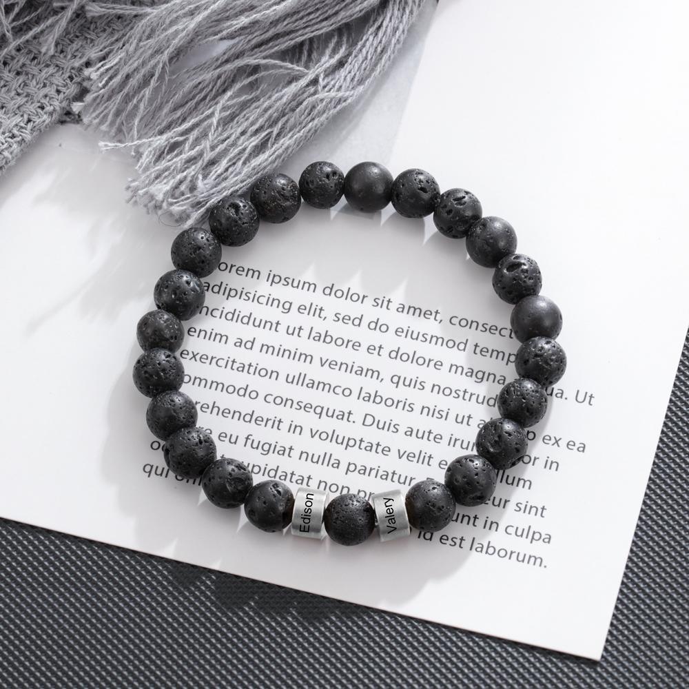 Black Lava Rock Beaded Bracelet Men Bracelet Personalized with Name Gift For Him