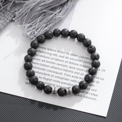 Black Lava Rock Beaded Bracelet Men Bracelet Personalized with Name Gift For Him