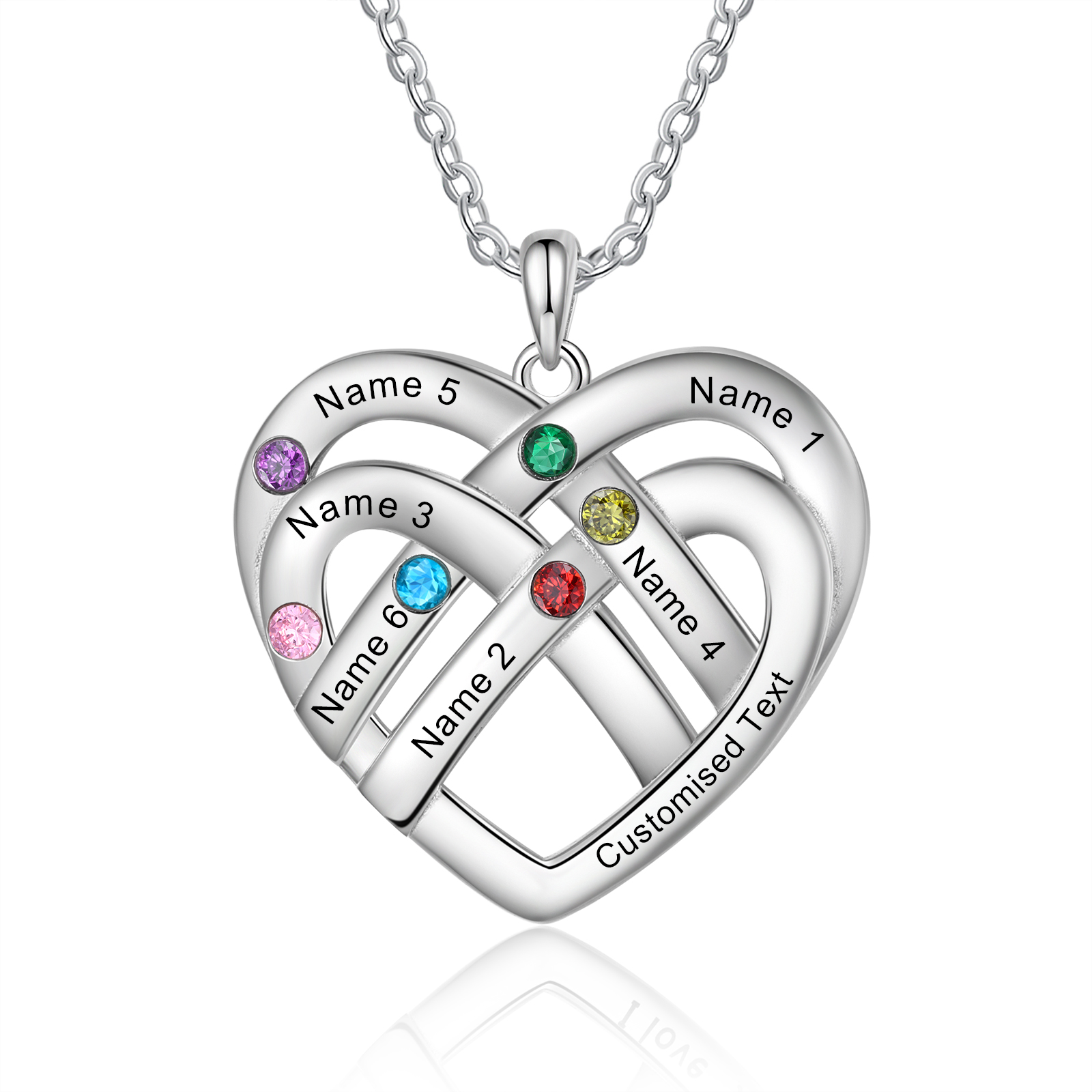 6 Names - Personalized Double Layer Heart Necklace with Custom Name and Birthstone, As a Mother's Day Gift for Mom