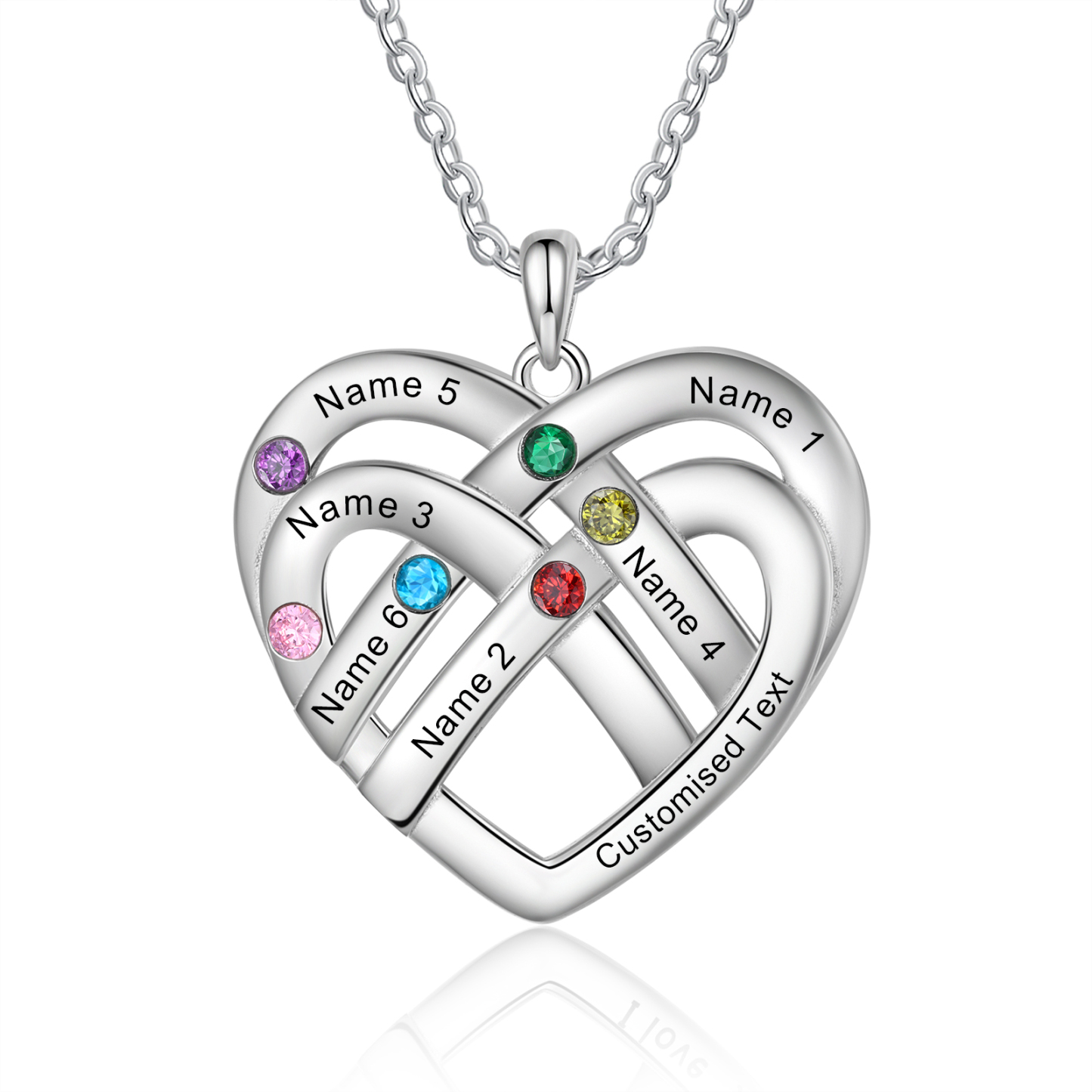 6 Names - Personalized Double Layer Heart Necklace with Custom Name and Birthstone, As a Mother's Day Gift for Mom