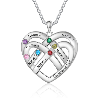 6 Names - Personalized Double Layer Heart Necklace with Custom Name and Birthstone, As a Mother's Day Gift for Mom