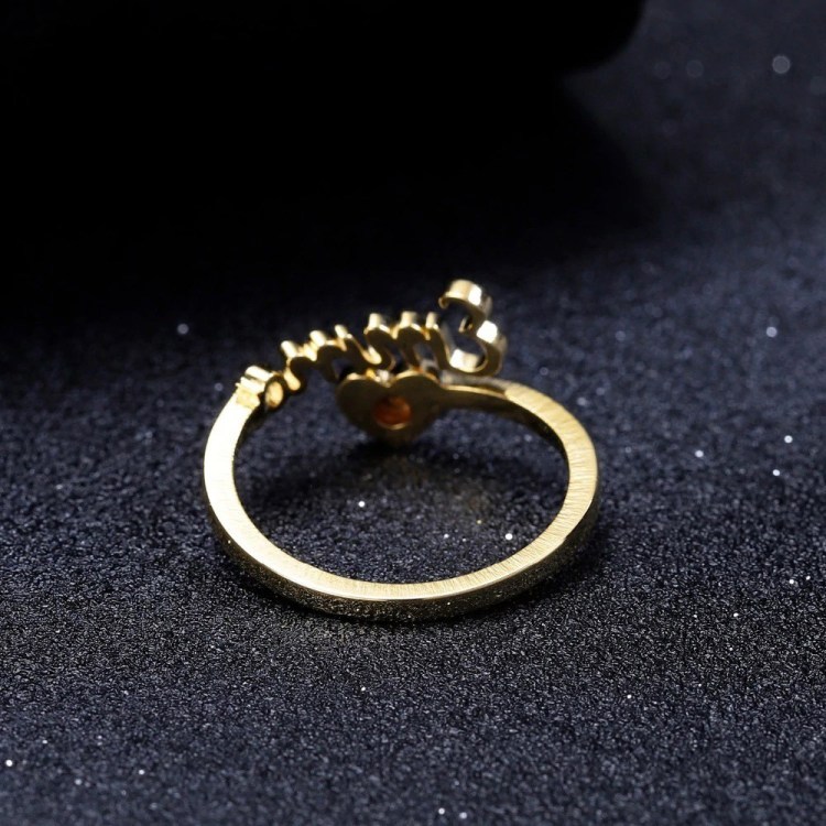 Personalized Heart Ring With Birthstone Custom 1 Name Ring Gifts For Her