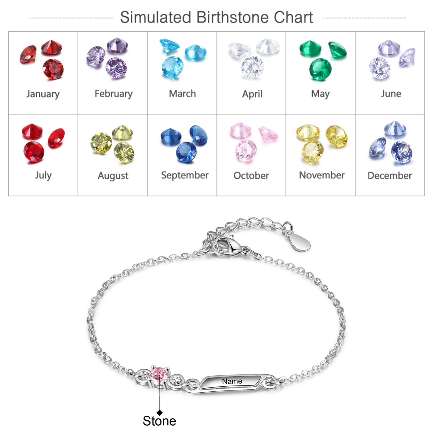 Personalized Family Name Bracelet With 1 Birthstones Engraved Names Gift For Her
