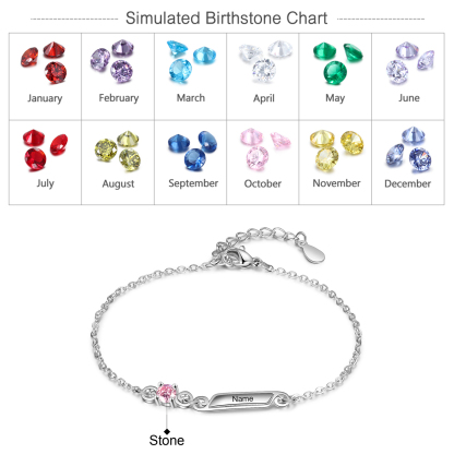 Personalized Family Name Bracelet With 1 Birthstones Engraved Names Gift For Her