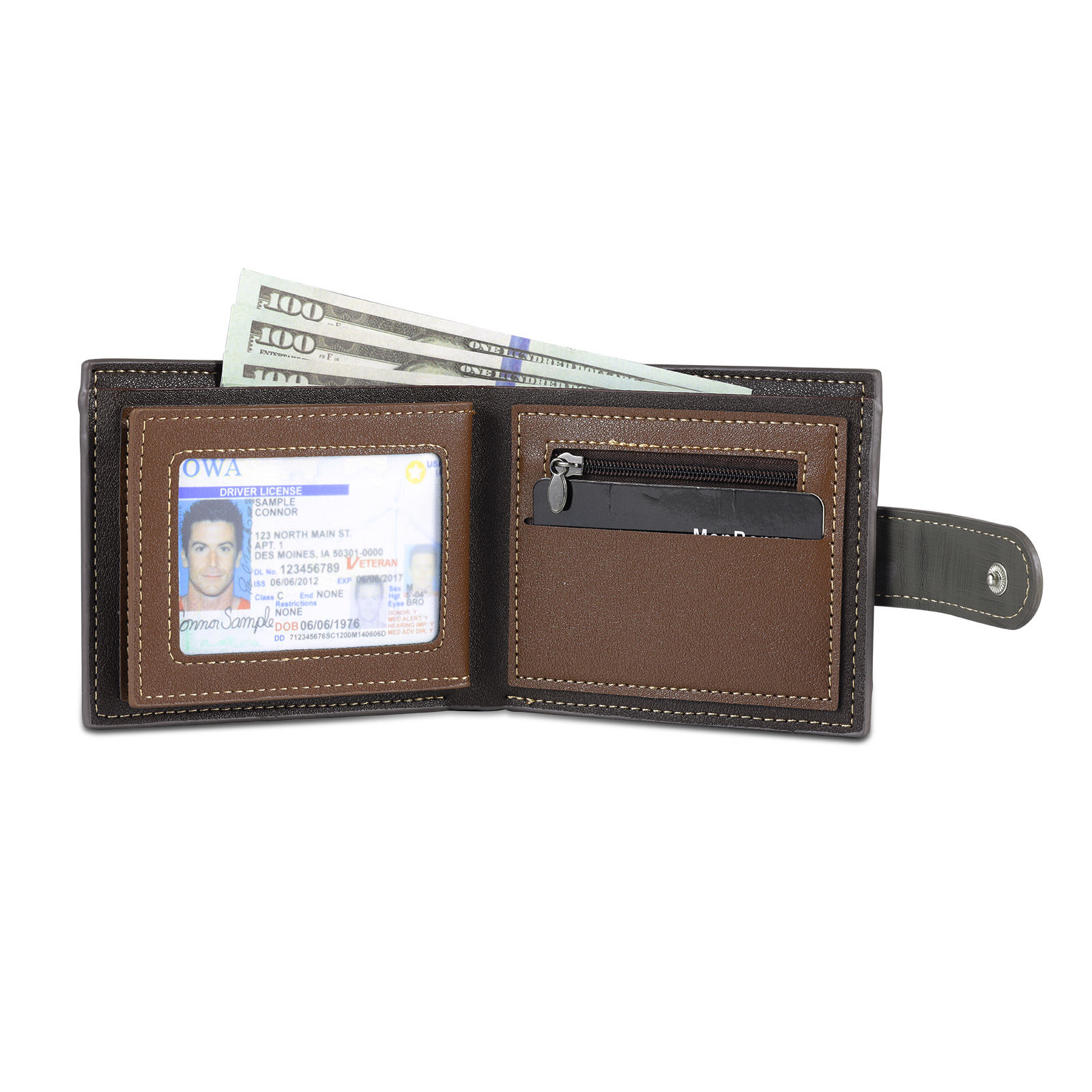 Personalized Name Leather Men's Buckle Wallet With Card Slot Engraved Letter And Photo Gift For Him