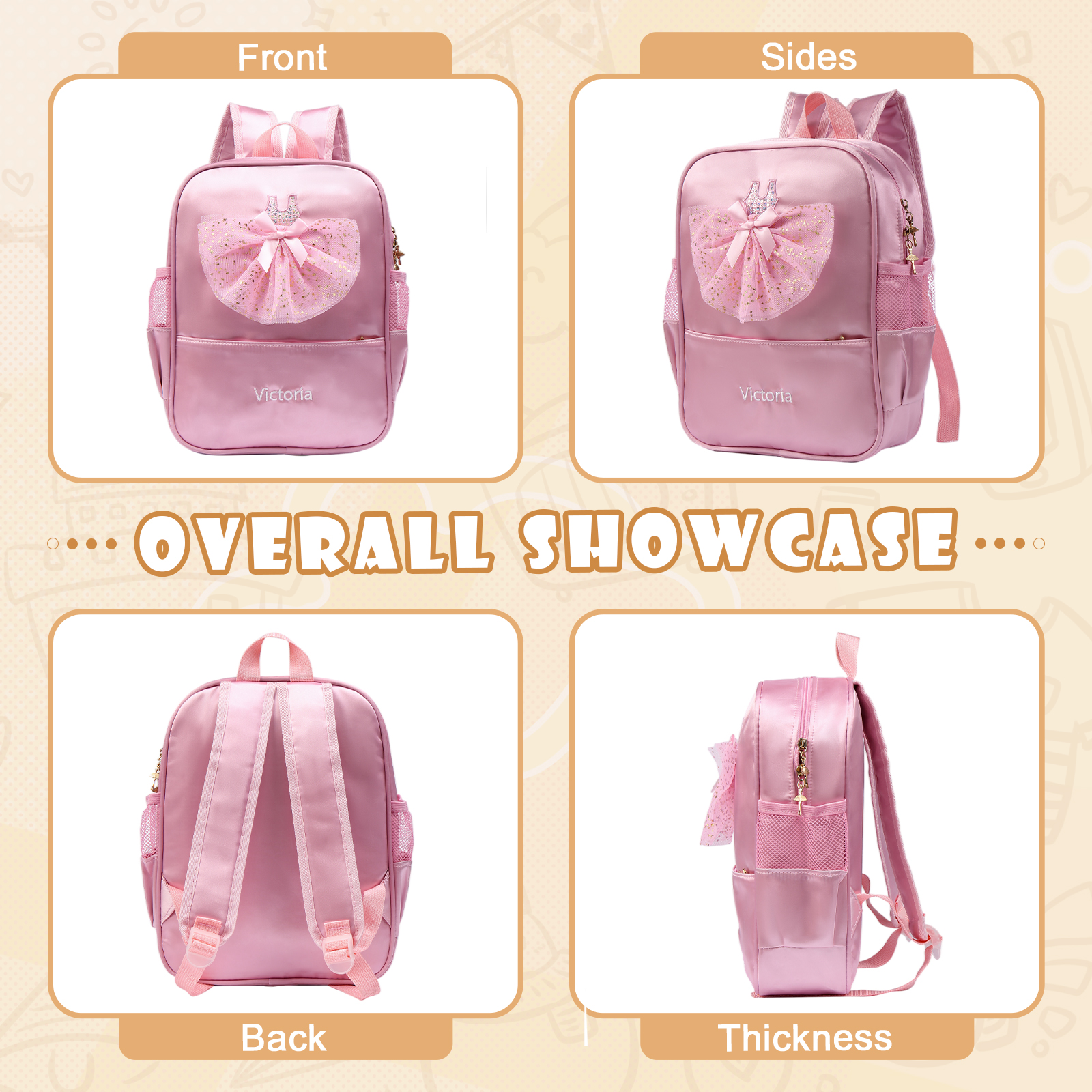 Personalized Name Band Princess Dress Accessories Satin Children Backpack Back To School Gift