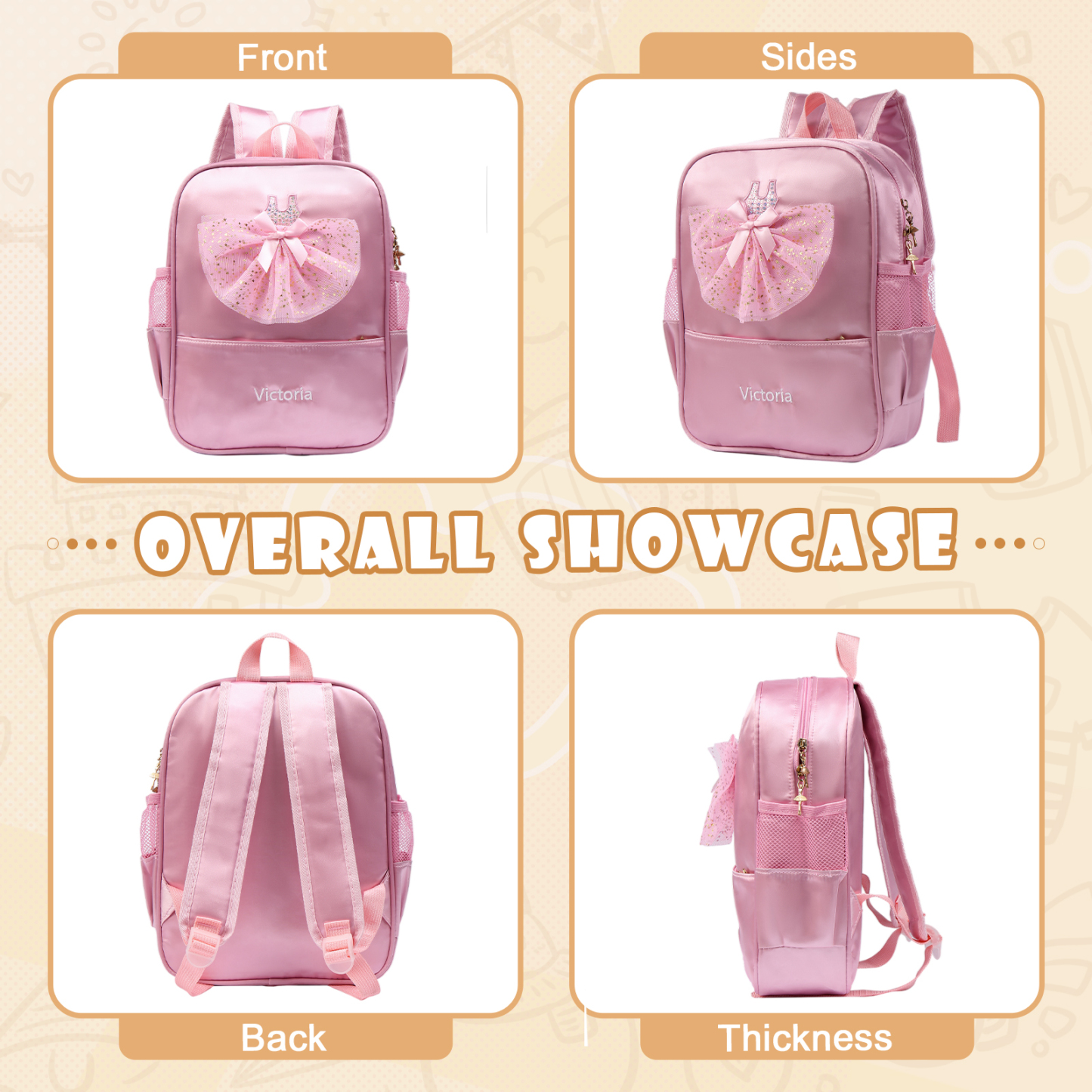 Personalized Name Band Princess Dress Accessories Satin Children Backpack Back To School Gift