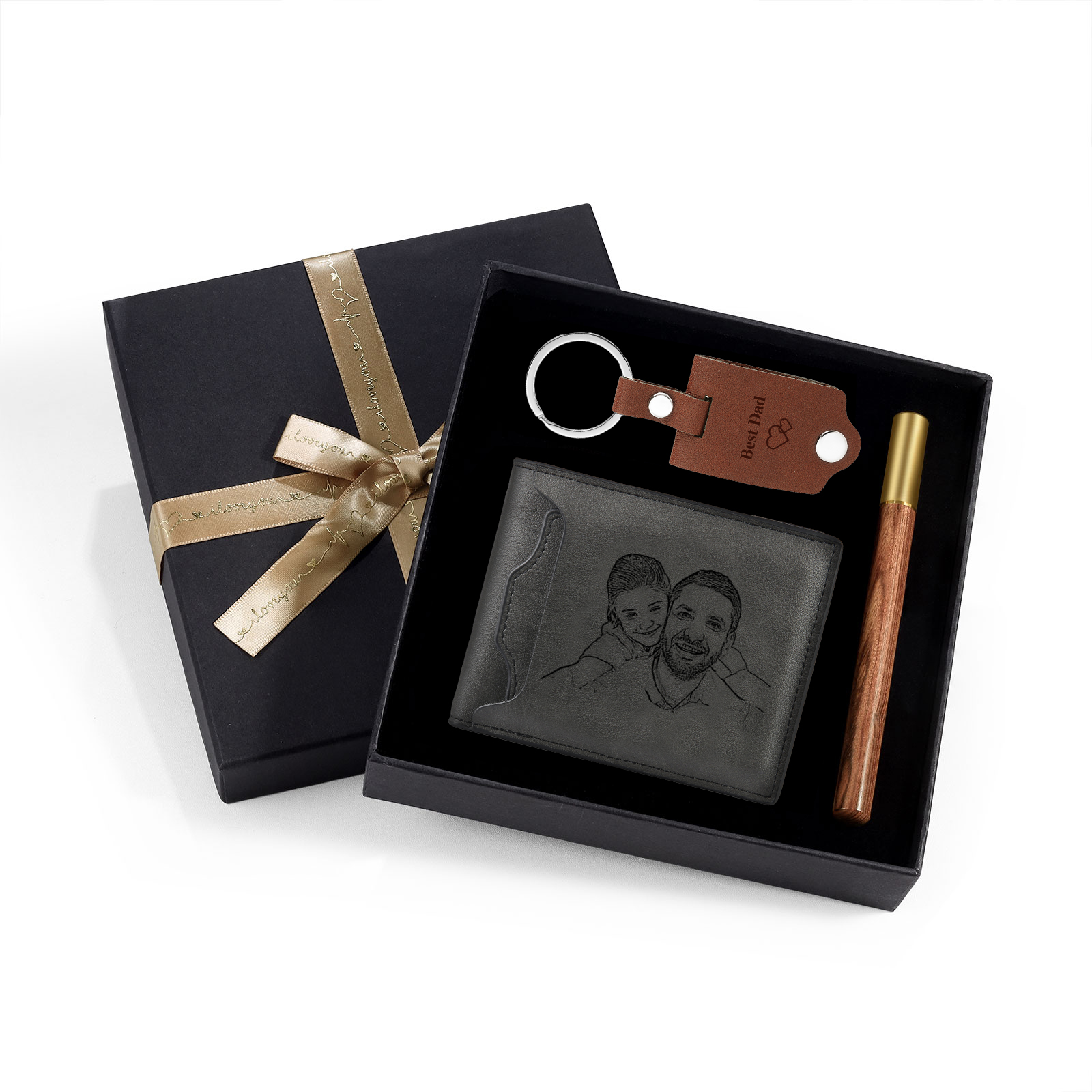 Personalized Leather Wallet Gift Box Set Keychain With Customizable Photo Wallet Customizable Name Letter Gift For Him