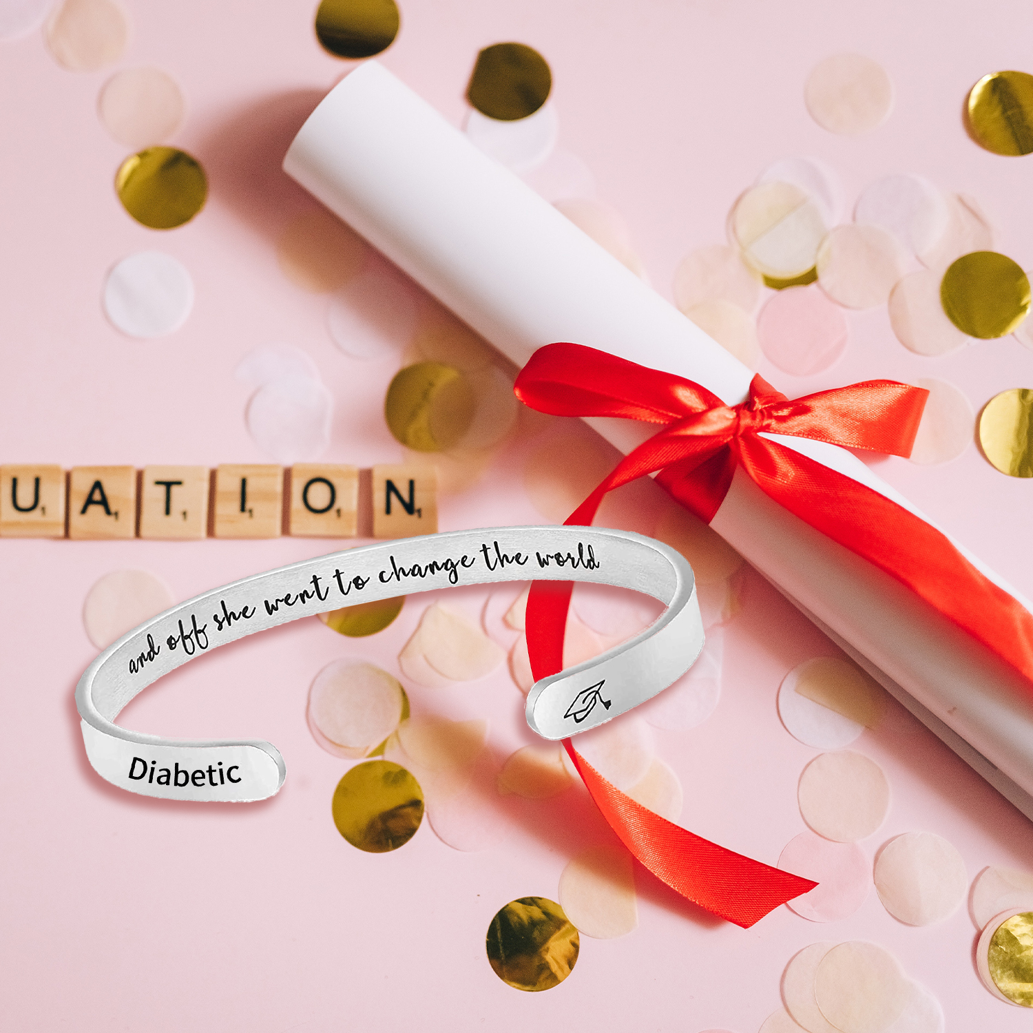 Customized 2024 Graduation Bangle Bracelet Engraved Names Class of 2022 Keepsake for Her