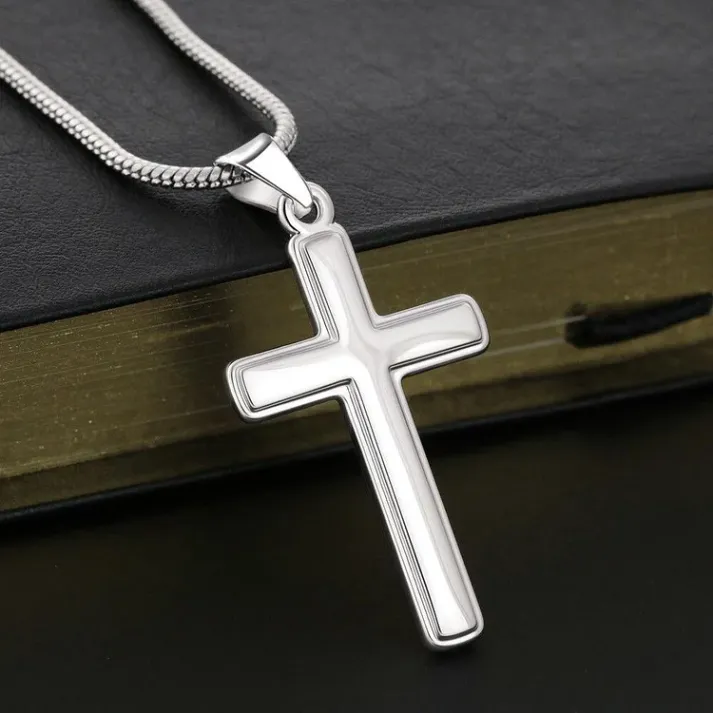 Confirmation Gift To My Grandson Cross Necklace "I'm proud of you“ Inspirational Gifts for grandson S925 Sterling Silver