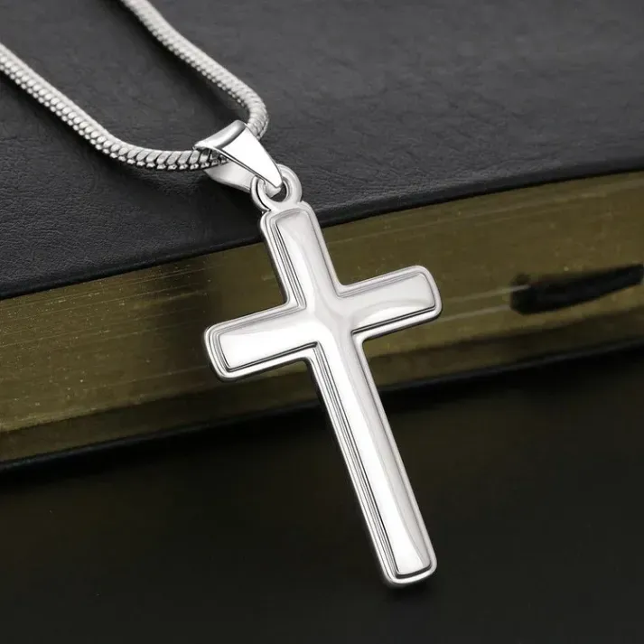 Confirmation Gift To My Grandson Cross Necklace "I'm proud of you“ Inspirational Gifts for grandson S925 Sterling Silver