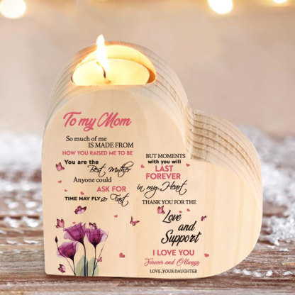 To My Mom-Wooden Heart Candle Holder Flower Candlesticks "Thank you for the love and support" Gifts For Mother